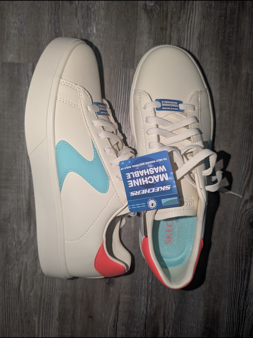 Skechers Cream White Sneakers with Coral and Teal Accents
